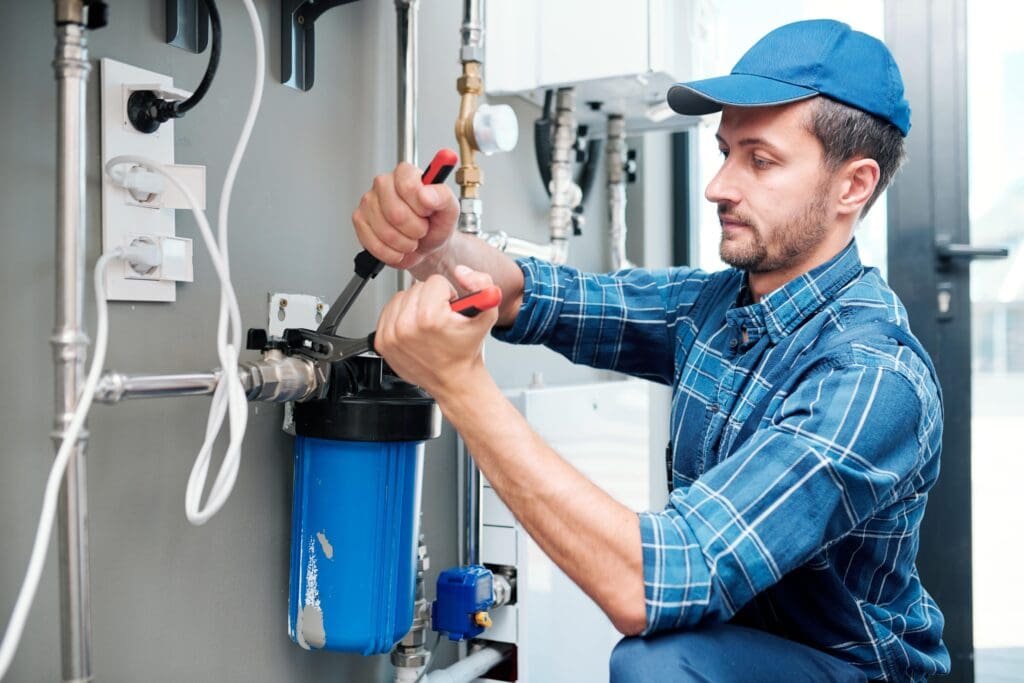 HVAC technician installing equipment in Rockaway NJ