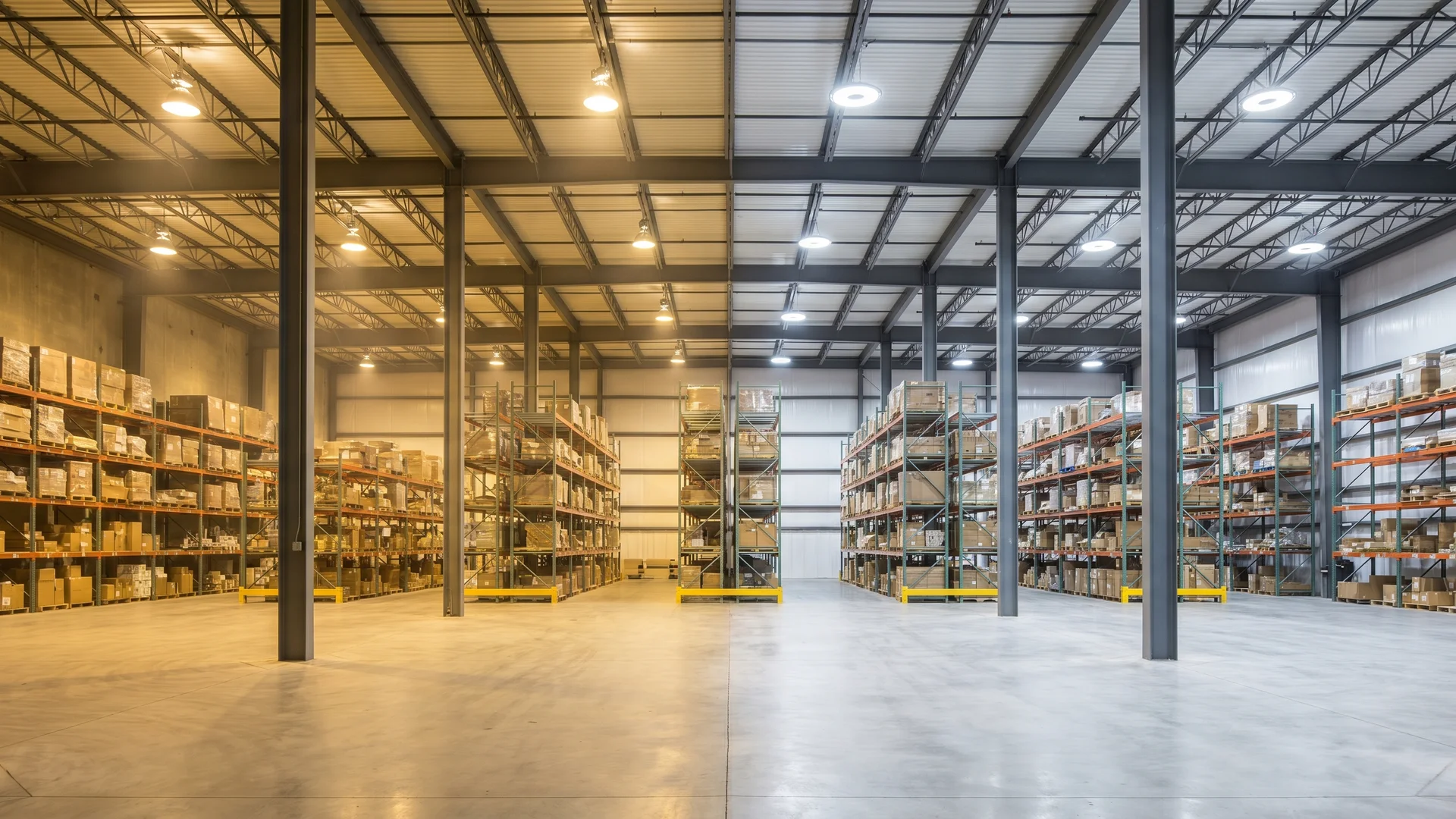 LED high-bay lighting installed by Protocol Services in a Morris County NJ warehouse
