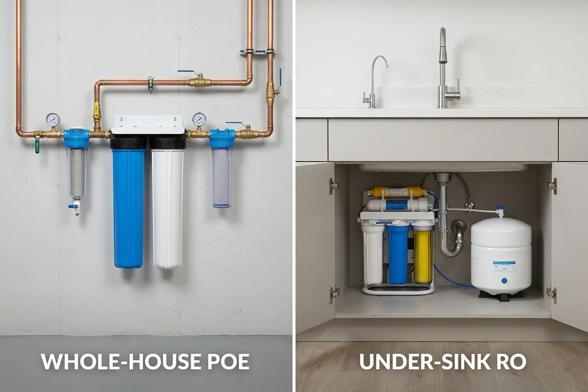whole-house POE carbon filter system installation under-sink POU filter